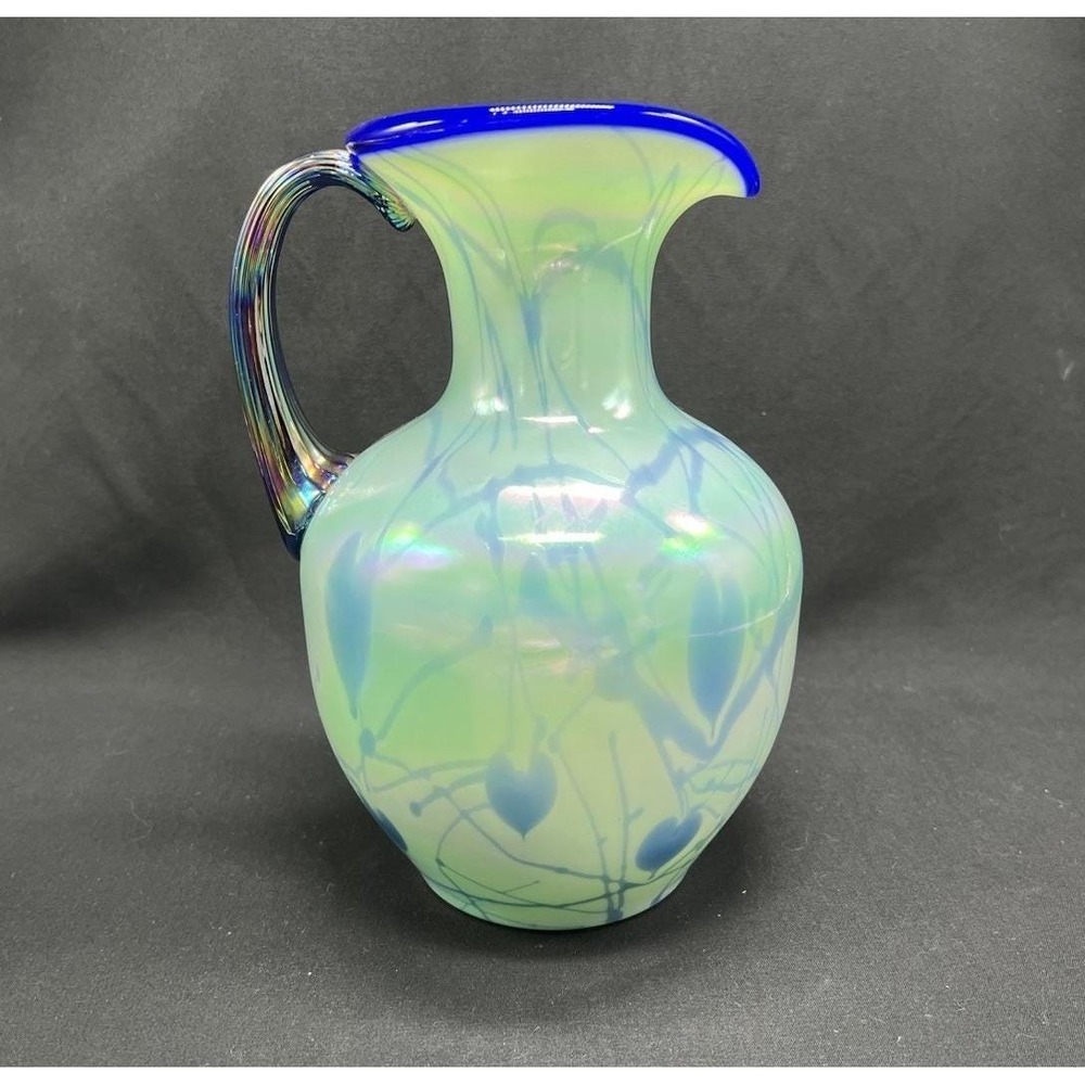 Fenton Connoisseur 2003 Dave Fetty Hanging Hearts Willow Green Pitcher 83/1250